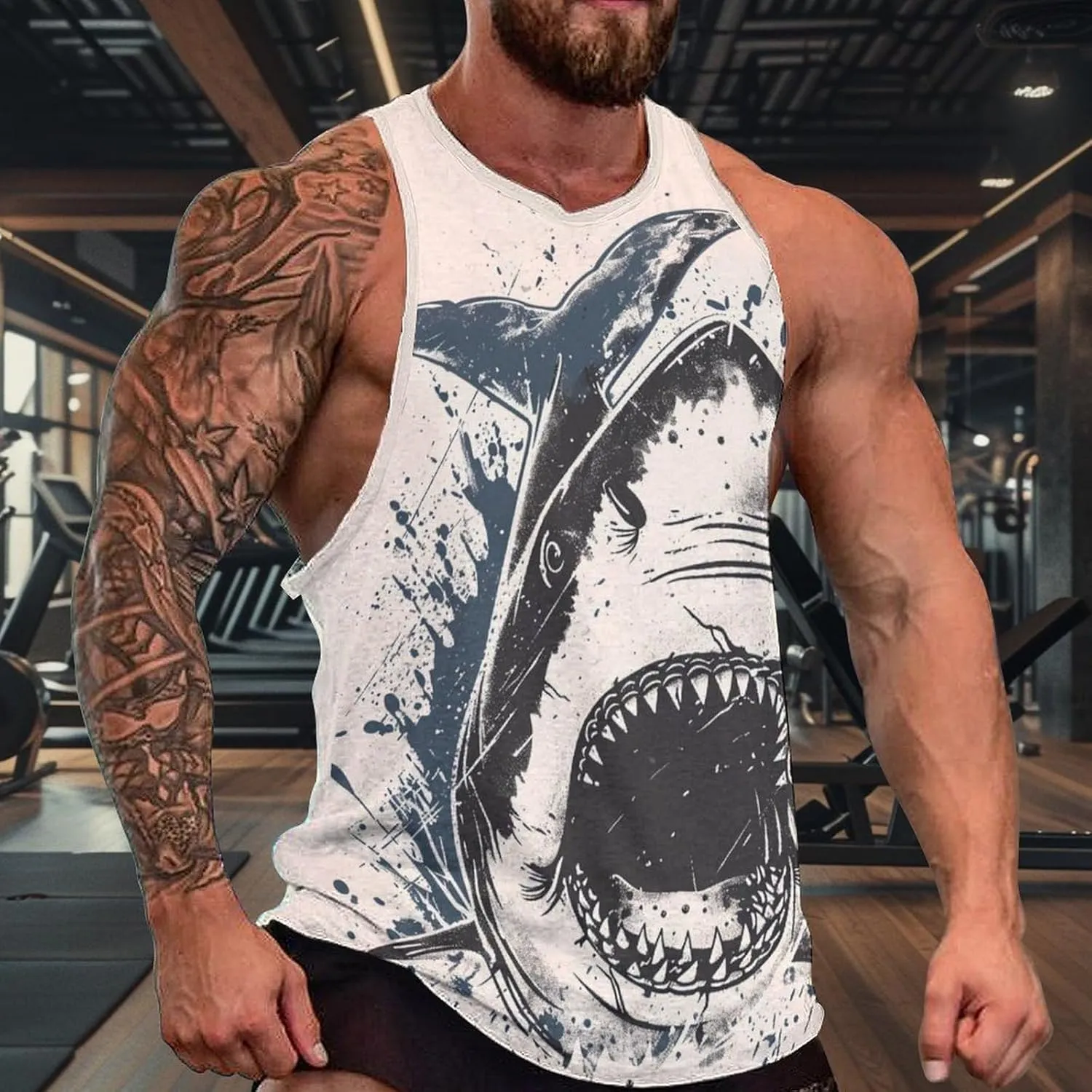 Gym Shirts Men Graphic Tank Top Summer Sleeveless Shirt Quick Dry Cool Crew Neck 3D Design Bodybuilding Fit Tee