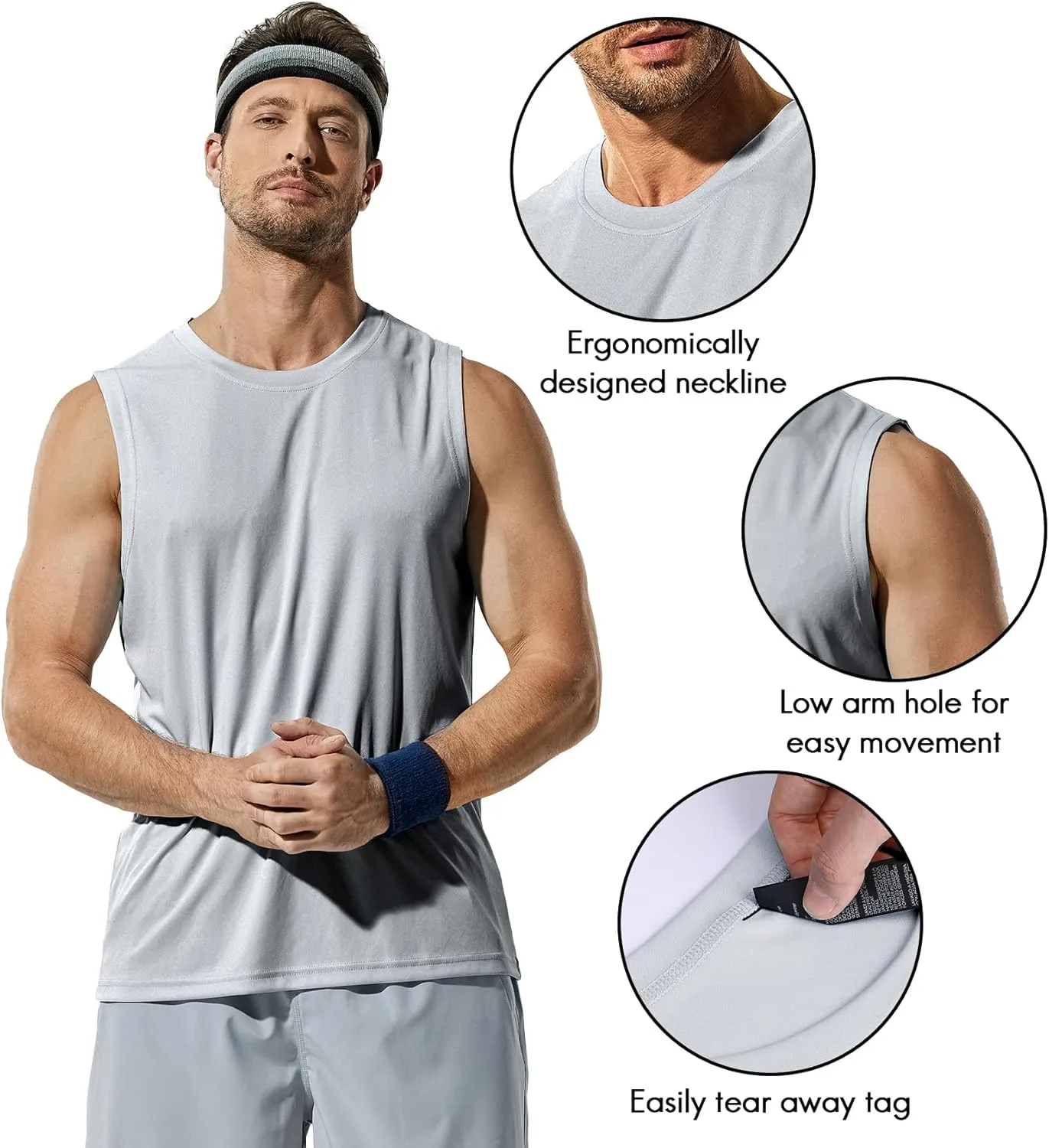 Haimont Men's Workout Tank Top Dry Fit UPF 50 Sleeveless Muscle Tee Shirts for Swim, Running, Hiking, Beach