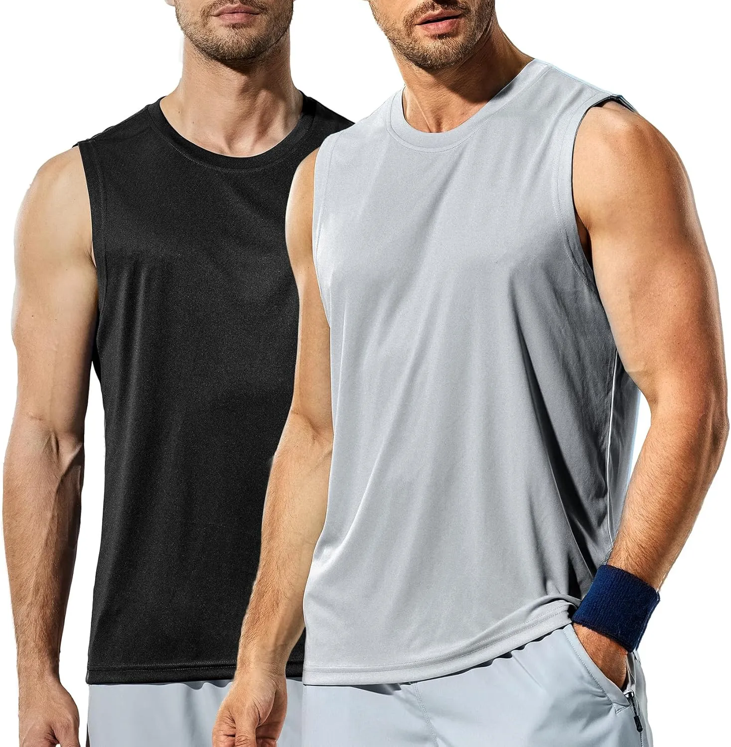 Haimont Men's Workout Tank Top Dry Fit UPF 50 Sleeveless Muscle Tee Shirts for Swim, Running, Hiking, Beach