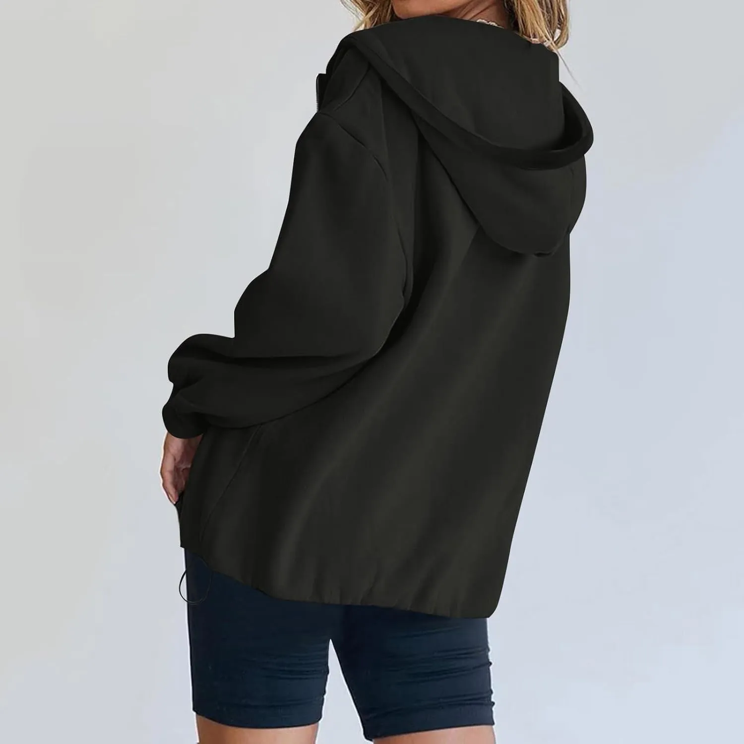 Half Zip Pullover Women Trendy Fleece Quarter Zip Y2k Hoodie Drop Shoulder Baggy Comfy Oversized Sweatshirt w/Pockets