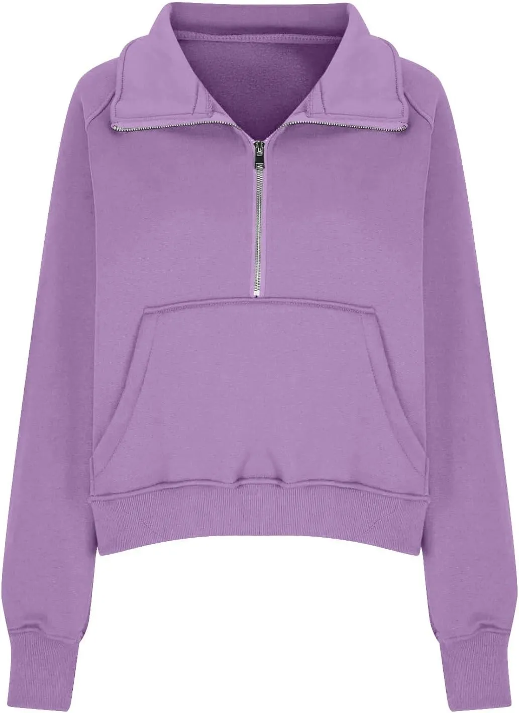 Half Zip Sweatshirt Women Cropped Oversized Fleece Pullover Zipped Thumb Hole Cute Sweatshirts with Pockets