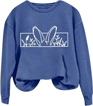 Happy Easter Sweatshirt for Women Cute Bunny Rabbit Graphic Crew Neck Sweat Shirts Trendy Easter Gifts Festival Tops