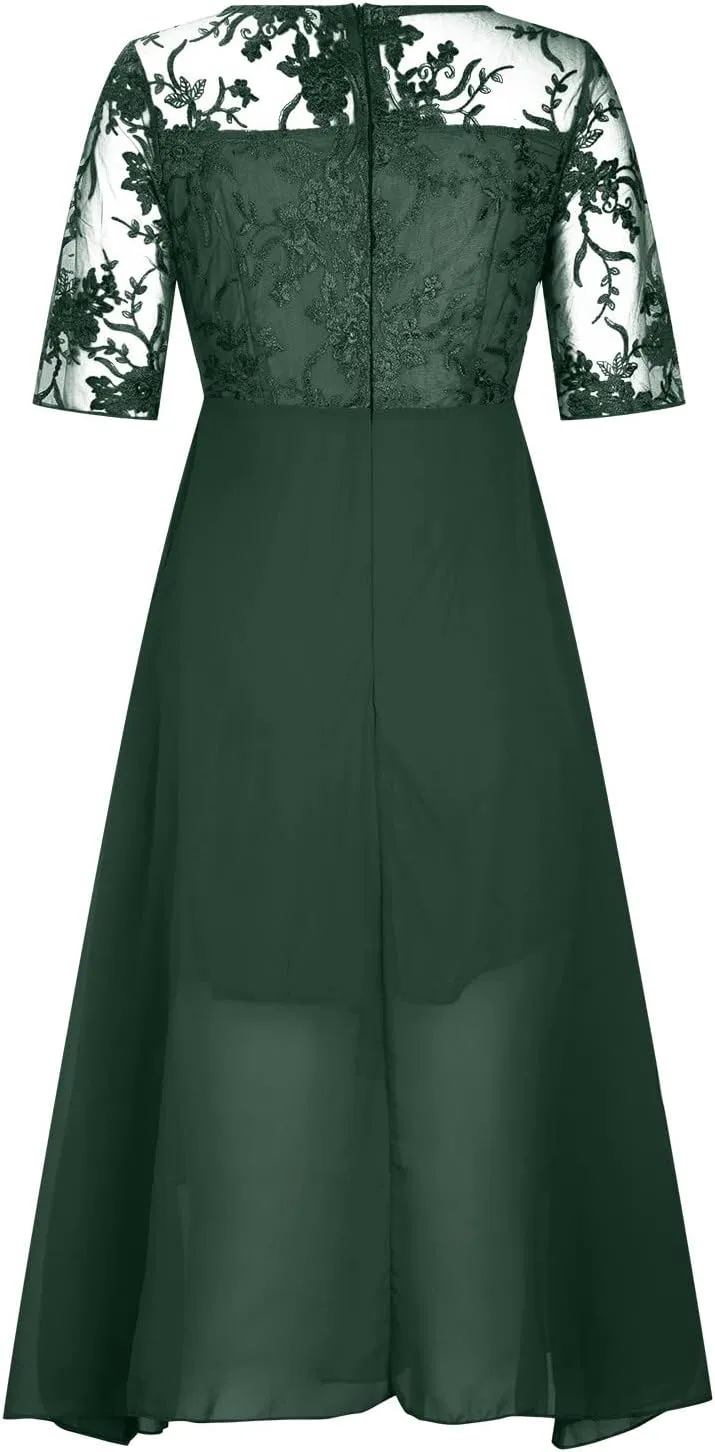 HGps8w Mother of The Groom Dresses for Wedding Elegant V Neck Lace Appliques High Low Chiffon Flowy Formal Evening Dress