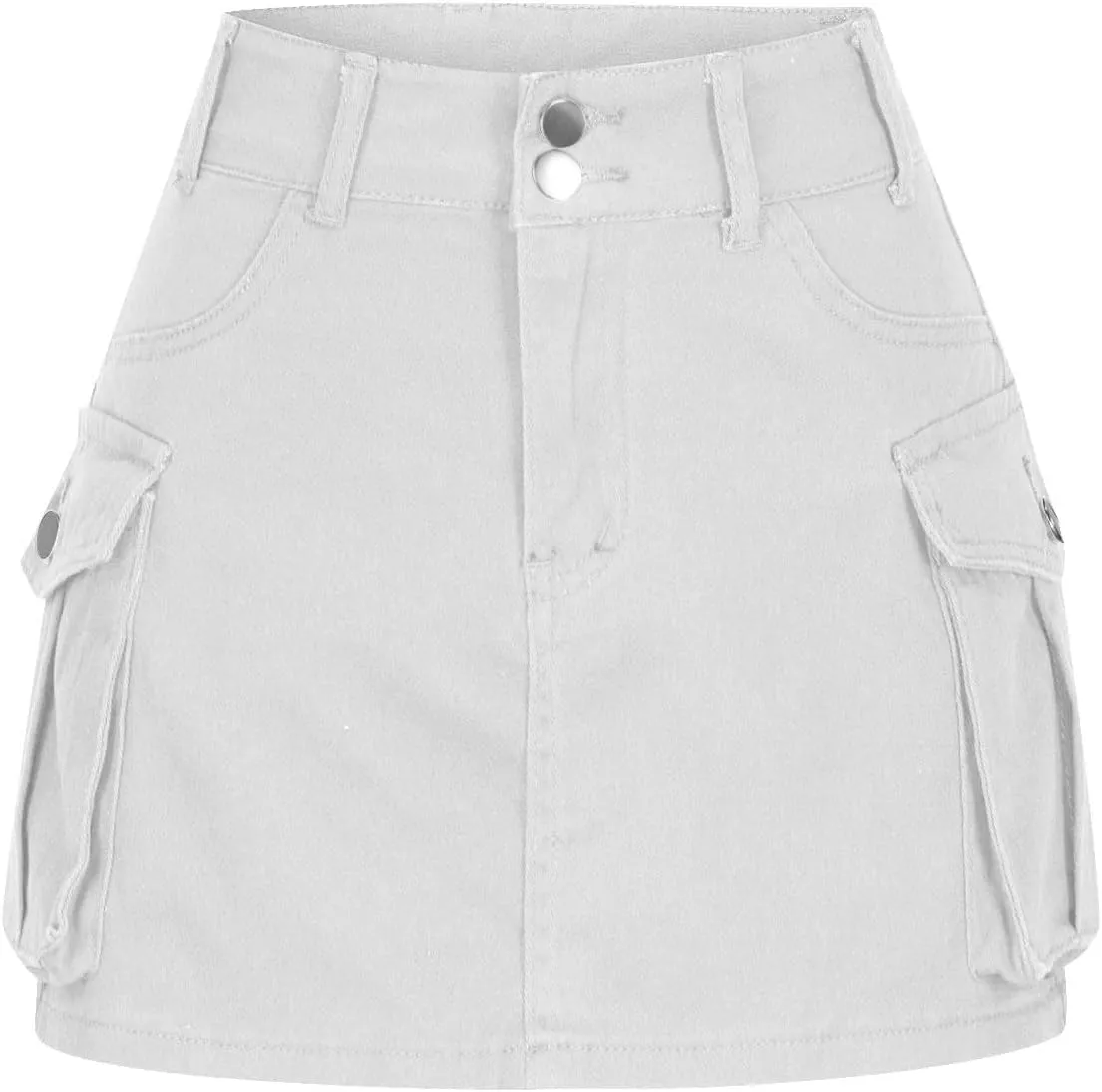 HGps8w Women Girls High Waisted Cargo Skirt 2025 Summer Button Bodycon Y2K Mini Denim Skirt with Flap Pockets