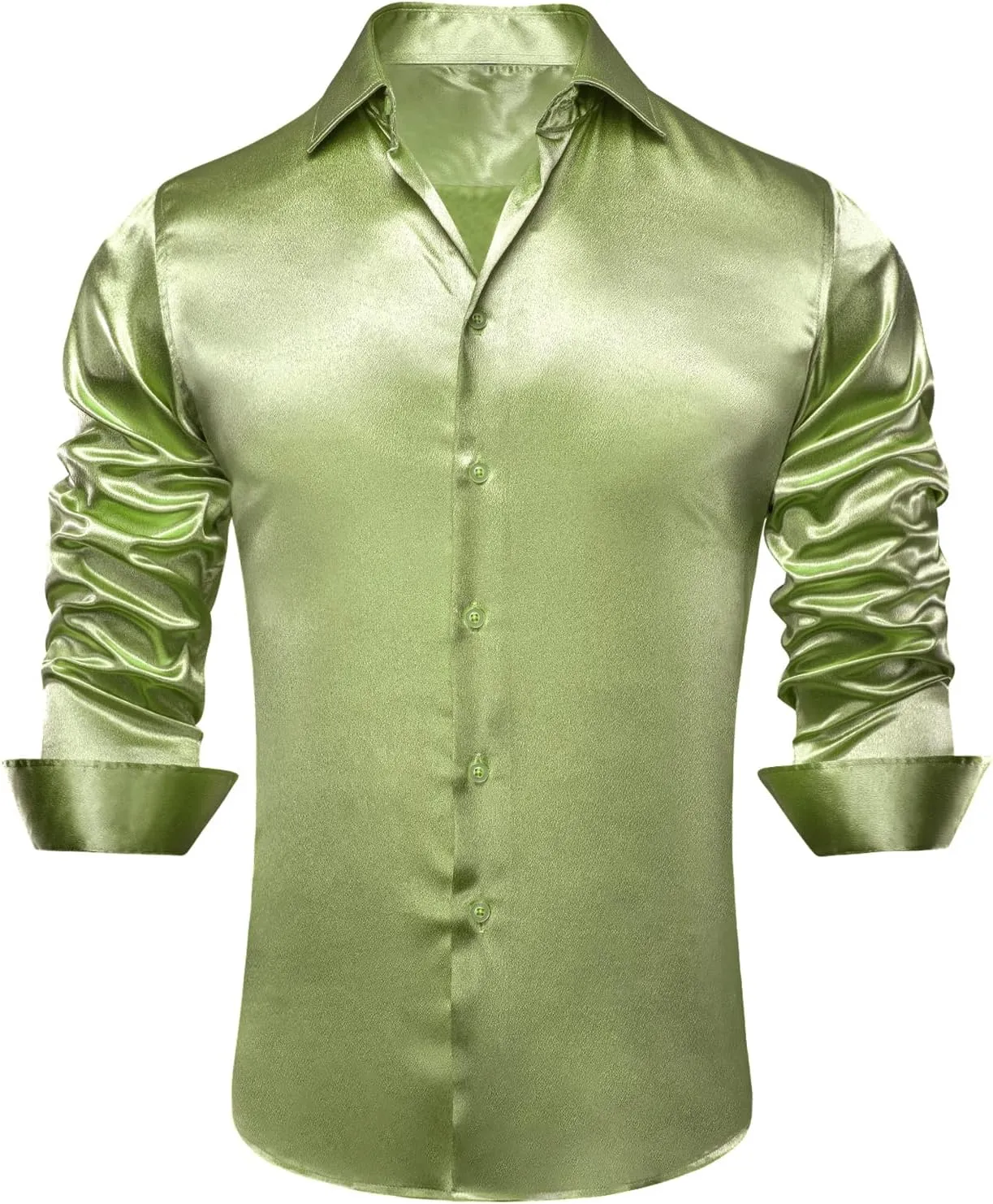 Hi-Tie Solid Sage Green Dress Shirt for Men Long Sleeve Regular Fit Turn Down Collar Shirt Formal Party Prom