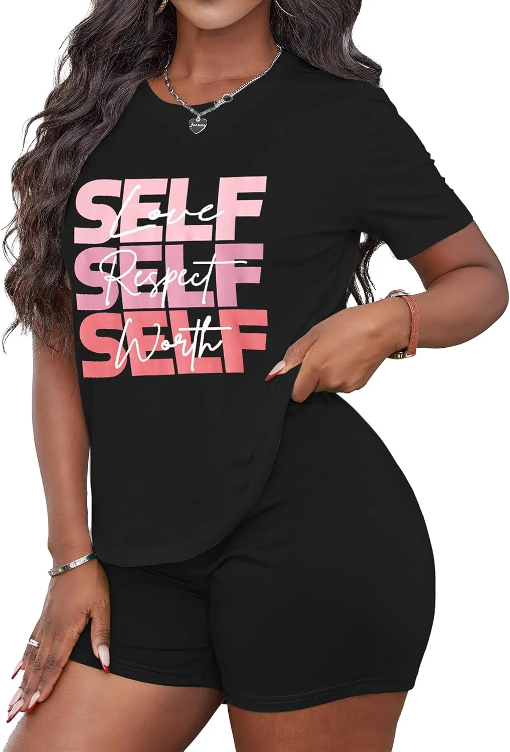 Hilinker Women's 2 Piece Outfits Summer Casual Short Sets Graphic Workout Tracksuits
