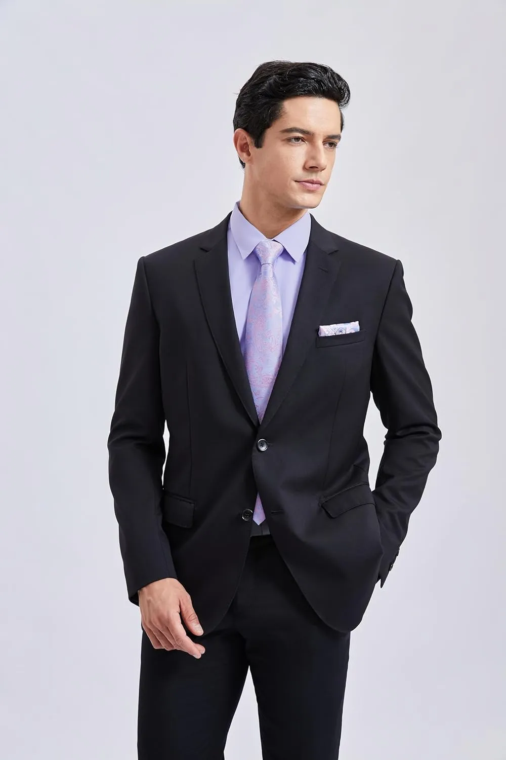 HISDERN Mens Dress Shirt Long Sleeve Matching Tie and Pocket Square Set Classic Button Down Formal Business Shirts