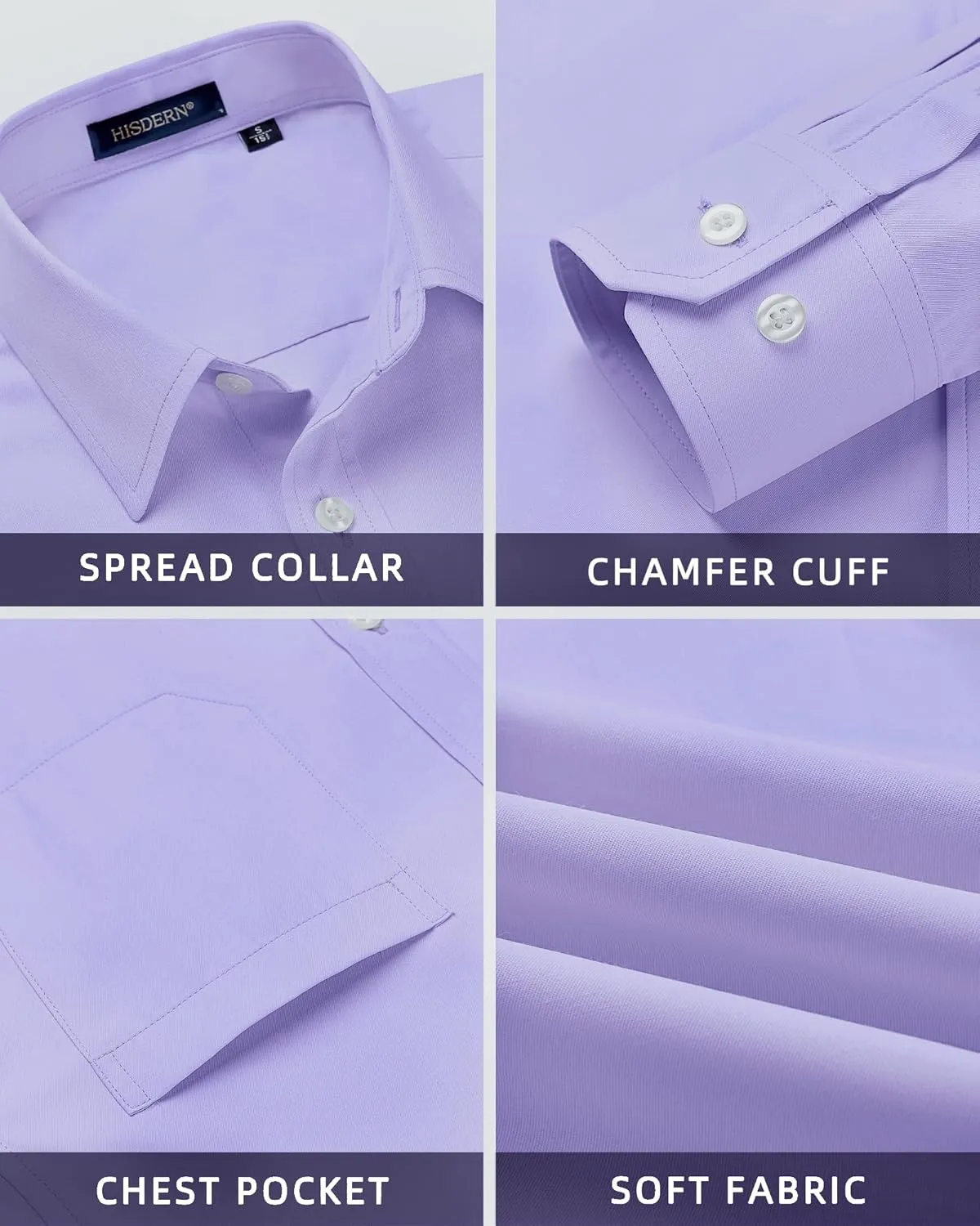 HISDERN Mens Dress Shirt Long Sleeve Matching Tie and Pocket Square Set Classic Button Down Formal Business Shirts