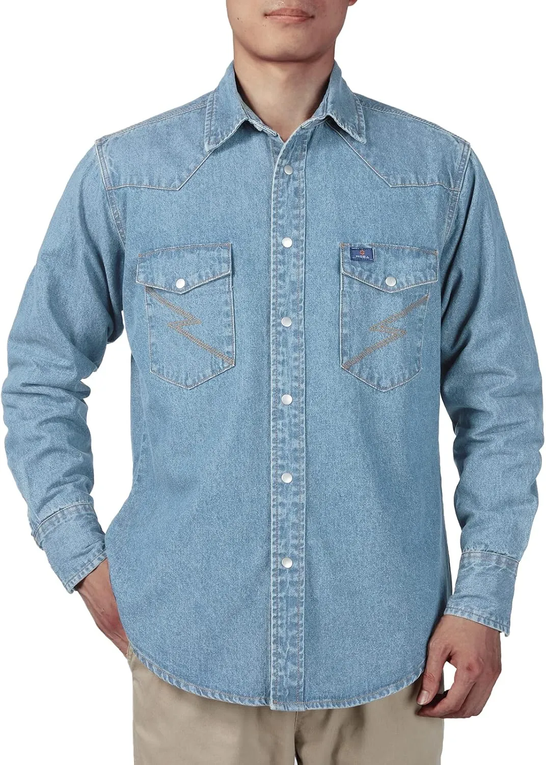 HISEA Men's Denim Shirt Long Sleeve Work Shirt Mens Regular Fit Button Down Shirts Cotton Work Shirts Washed Finish
