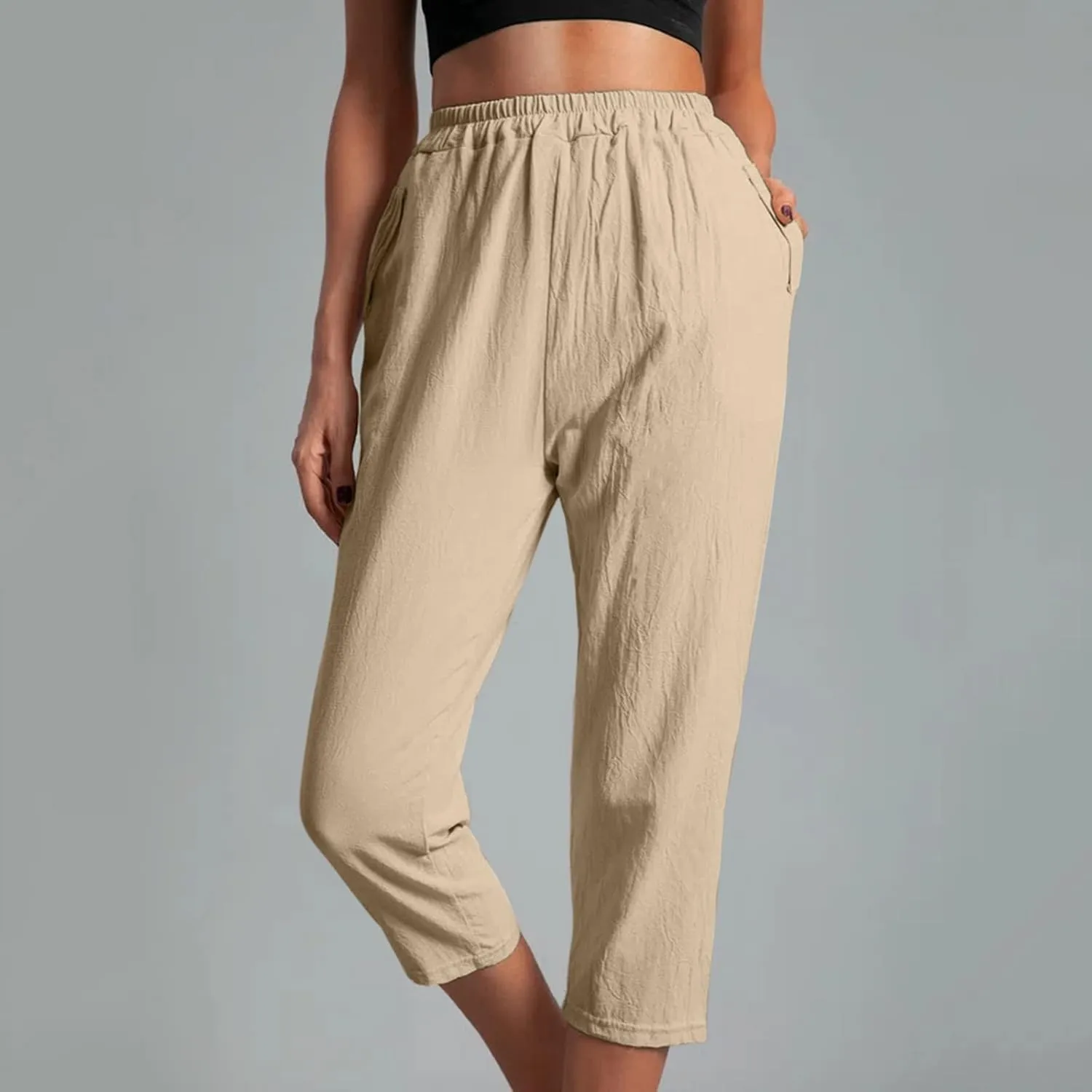 hlysgo Cotton Linen Capri Pants for Women High Waisted Straight Leg Capris 2025 Summer Loose Comfy Casual Cropped Trouser