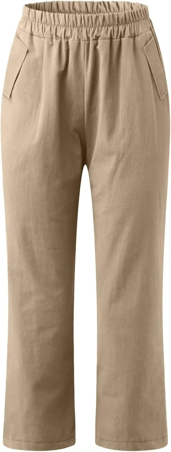 hlysgo Cotton Linen Capri Pants for Women High Waisted Straight Leg Capris 2025 Summer Loose Comfy Casual Cropped Trouser
