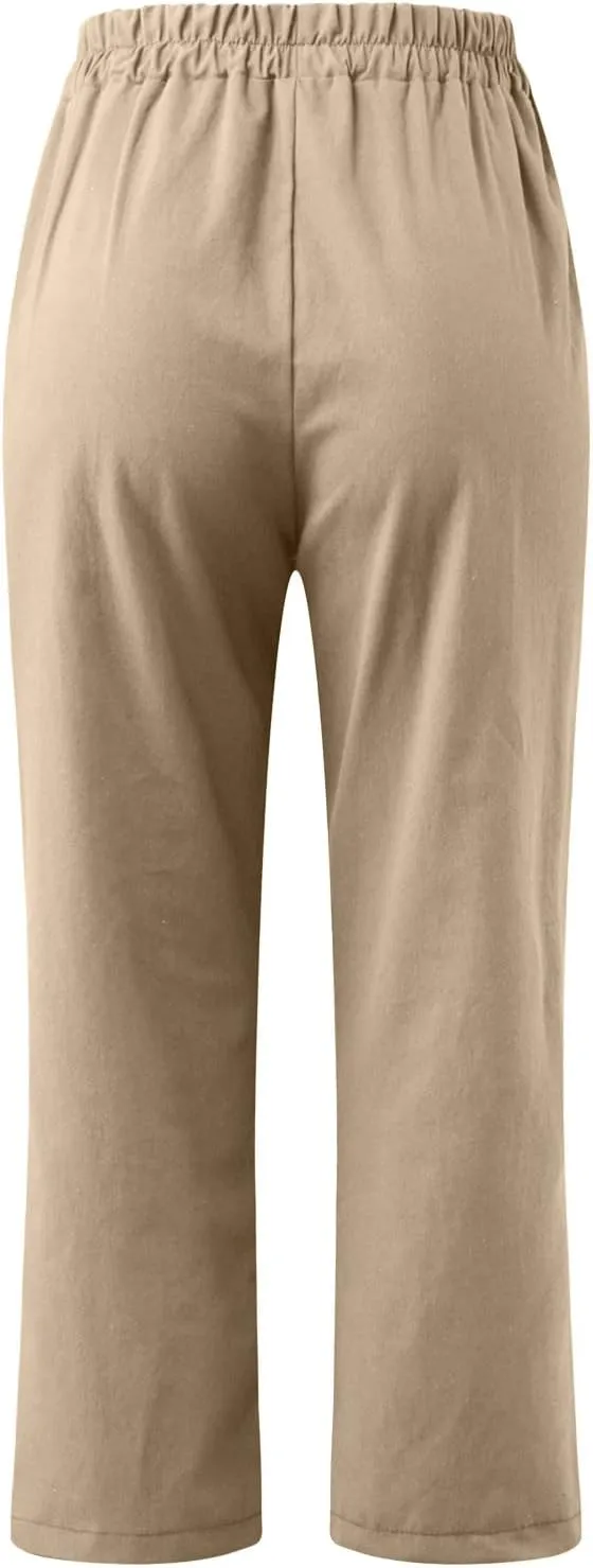 hlysgo Cotton Linen Capri Pants for Women High Waisted Straight Leg Capris 2025 Summer Loose Comfy Casual Cropped Trouser