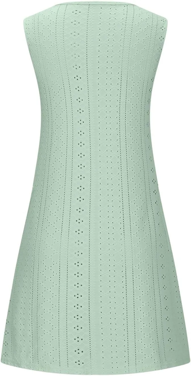 hlysgo Coverup Summer Dresses for Women 2025 Eyelet Casual Loose Sleeveless Mini Sundresses Beach Tank Dresses with Pockets