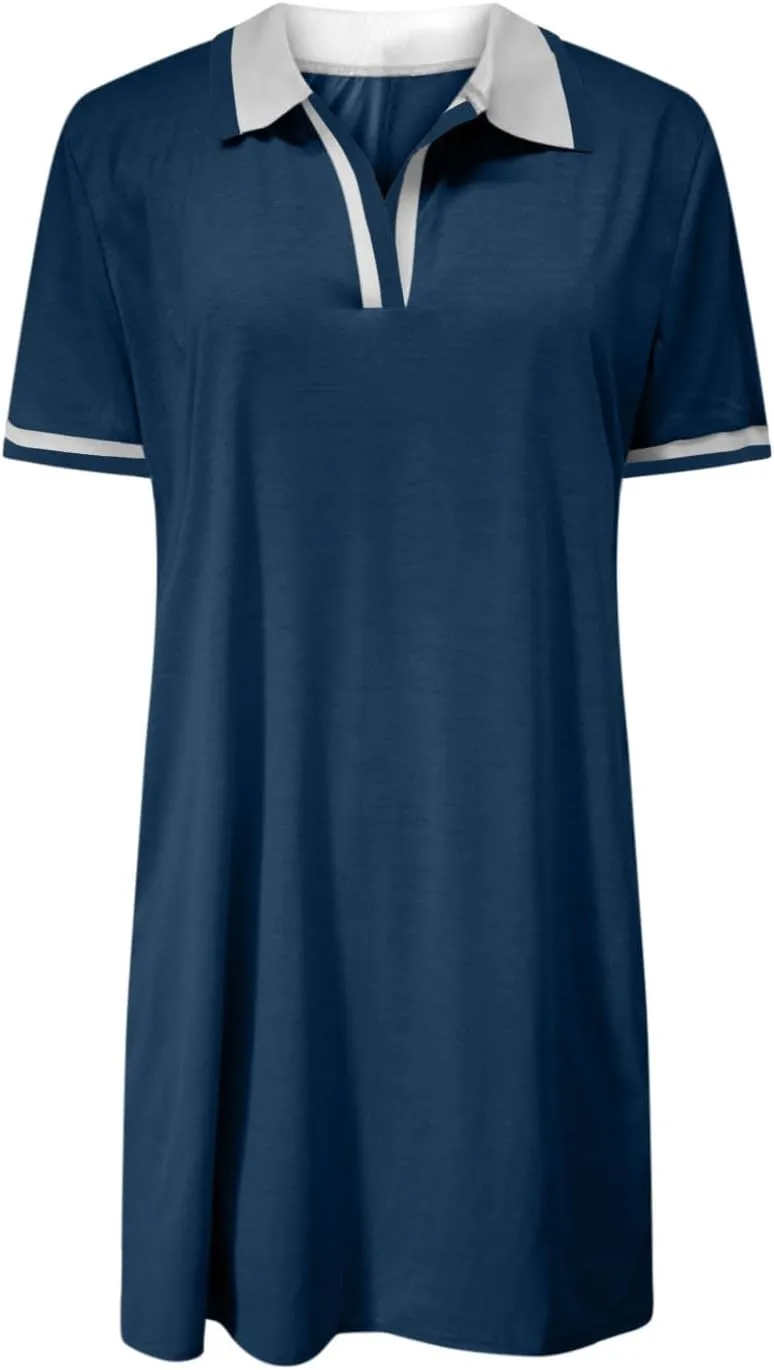 hlysgo Mini Dresses for Women 2025 Summer Casual Short Sleeve V Neck Tennis Dresses Trendy Short T-Shirt Dress with Pockets