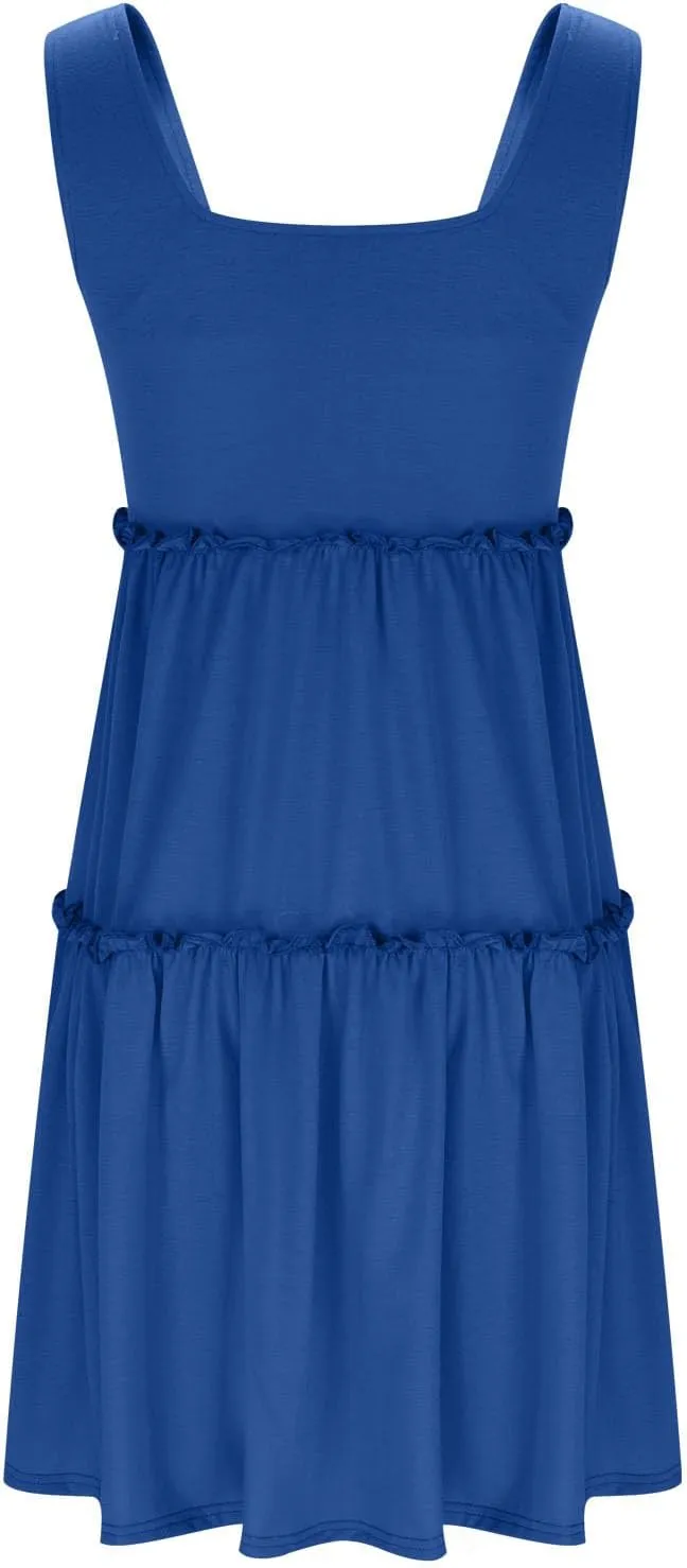 hlysgo Sundresses for Women Trendy Sleeveless Square Neck Tiered Mini Dress Casual Knee Length Beach Dresses Summer Clothes