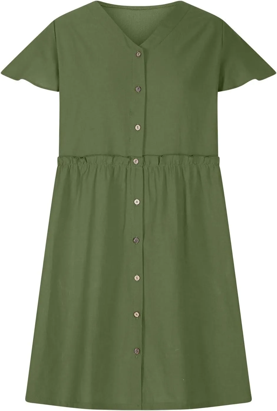 hlysgo Womens Button Down Dress 2025 Summer Loose Fit Flutter Sleeve V Neck Mini Dresses Beach Vacation A Line Casual Dress