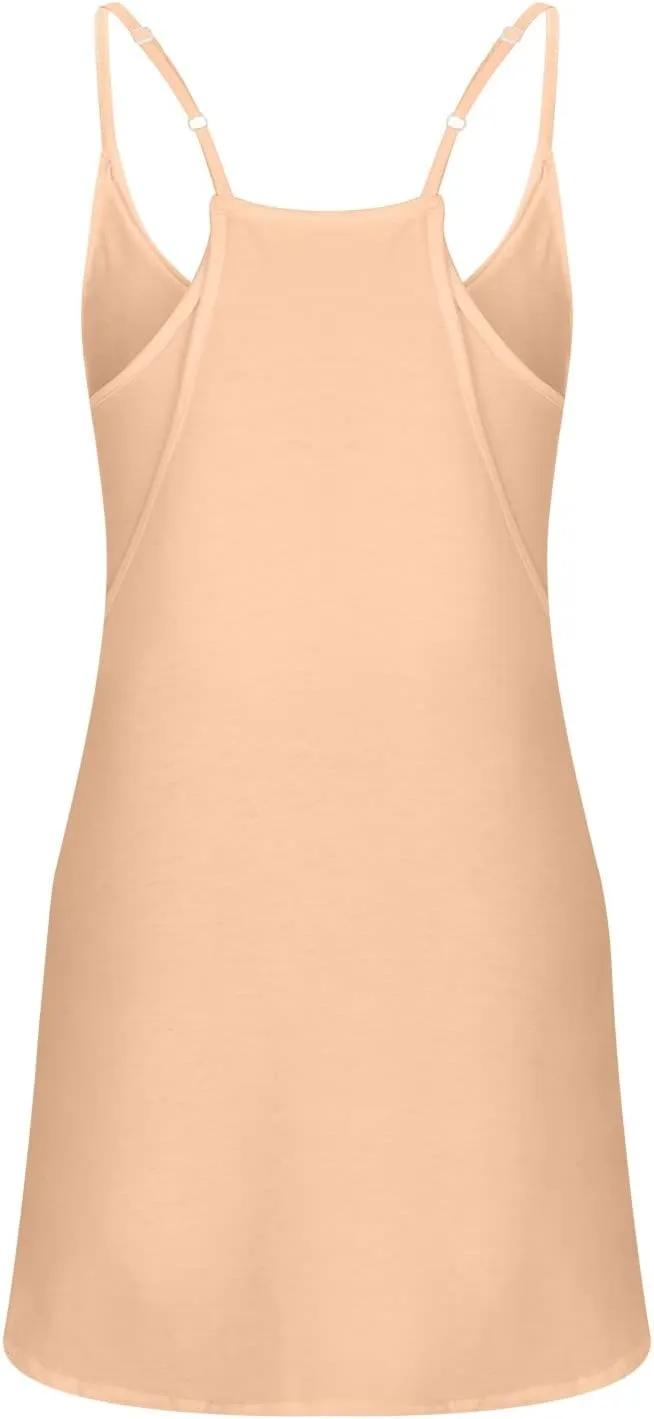 hlysgo Womens Summer Sleeveless Mini Dress Casual V Neck Spaghetti Strap Beach Sundress Athletic Short Dress with Pockets