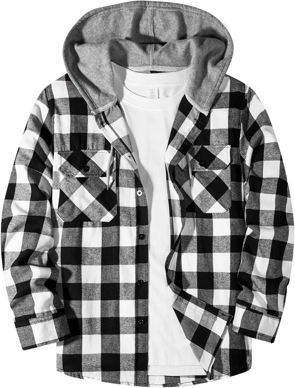 Hooded Flannel Shirt for Men, Lightweight Flannel Jacket Long Sleeve Plaid Causal Button Down Shirts with Pocket