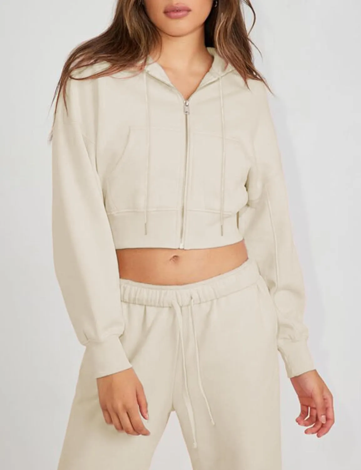 Hooever Womens Cute Workout Cropped Zip Up Drawstring Hoodie Sweatshirt Jacket