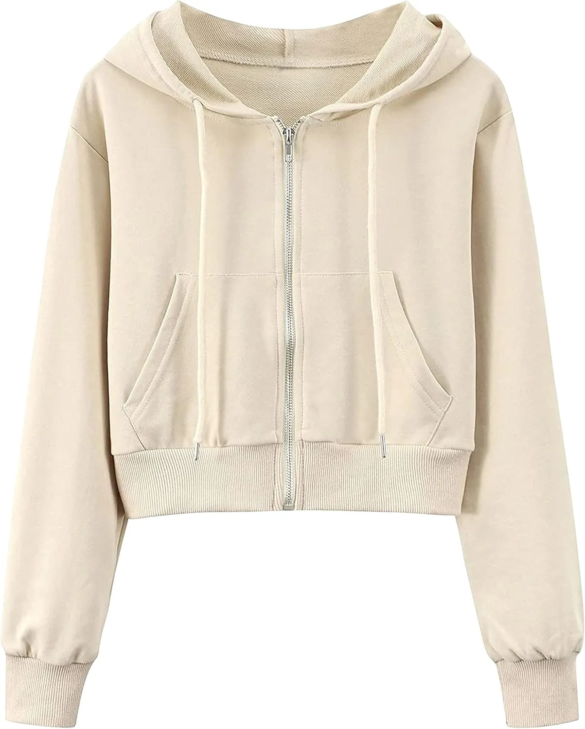 Hooever Womens Cute Workout Cropped Zip Up Drawstring Hoodie Sweatshirt Jacket