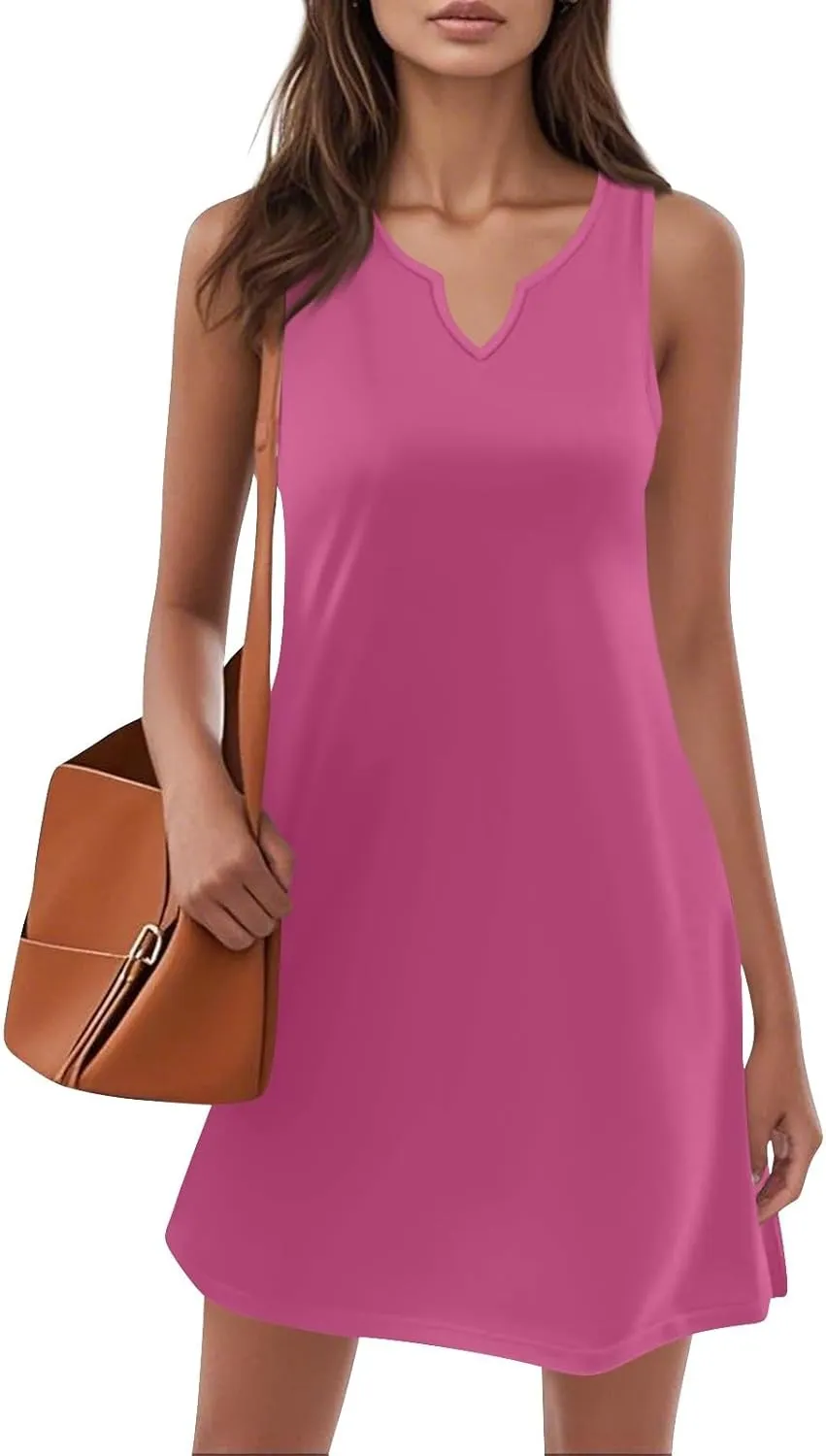 HXHYQKP Sun Dresses for Women 2025 Vacation Summer Casual Sleeveless Tank Dress Beach Cover Ups Trendy Midi Sundress