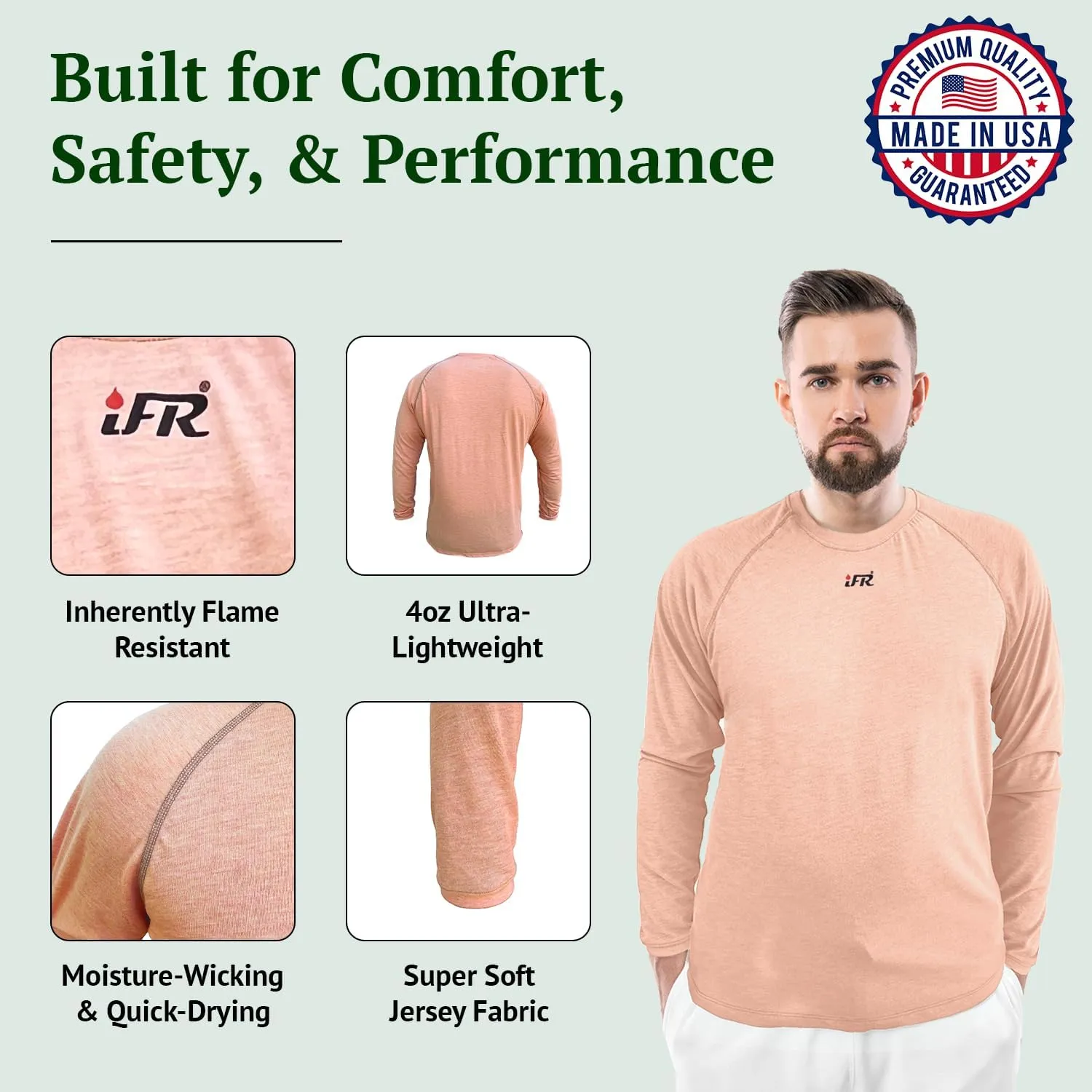iFR Base Layer - Mens Long Sleeve Tee Shirts - Fire Resistant Shirts for Men - Fire Resistant Clothing