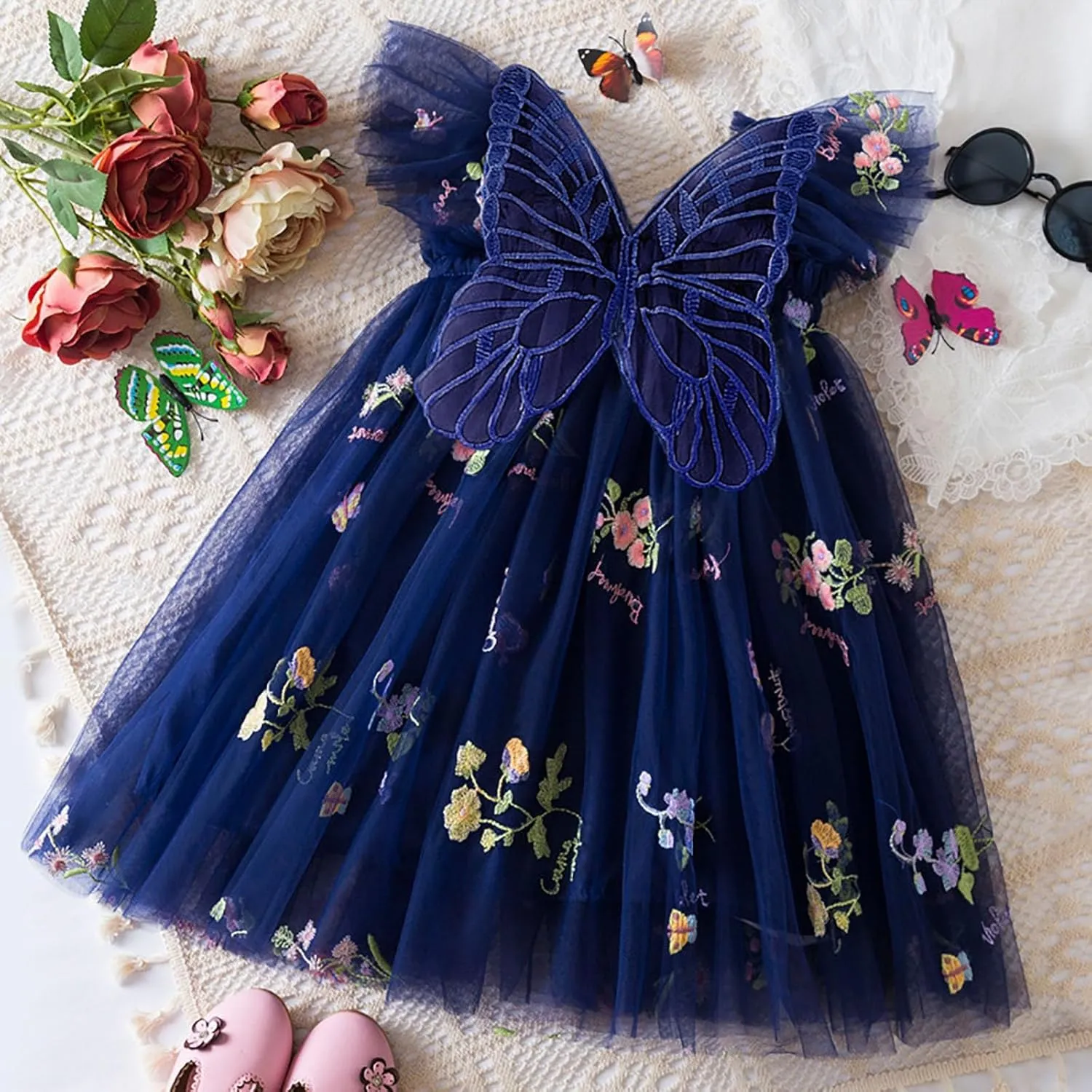 Infant Baby Ruffle Dress Toddler Girls Tulle Tutu Mesh Skirt Kids Girls Cute Butterfly Toddler Girl Dresses 6