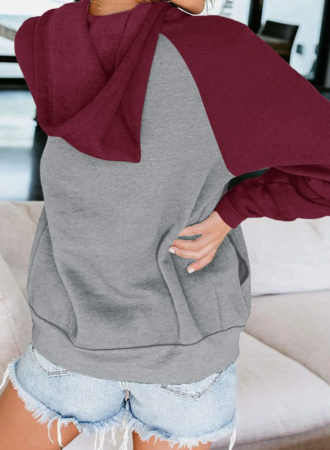 INFITTY Women's Casual Color Block Long Sleeve Zip Up Hooded Sweatshirt Lightweight Hoodies Jacket with Pocket