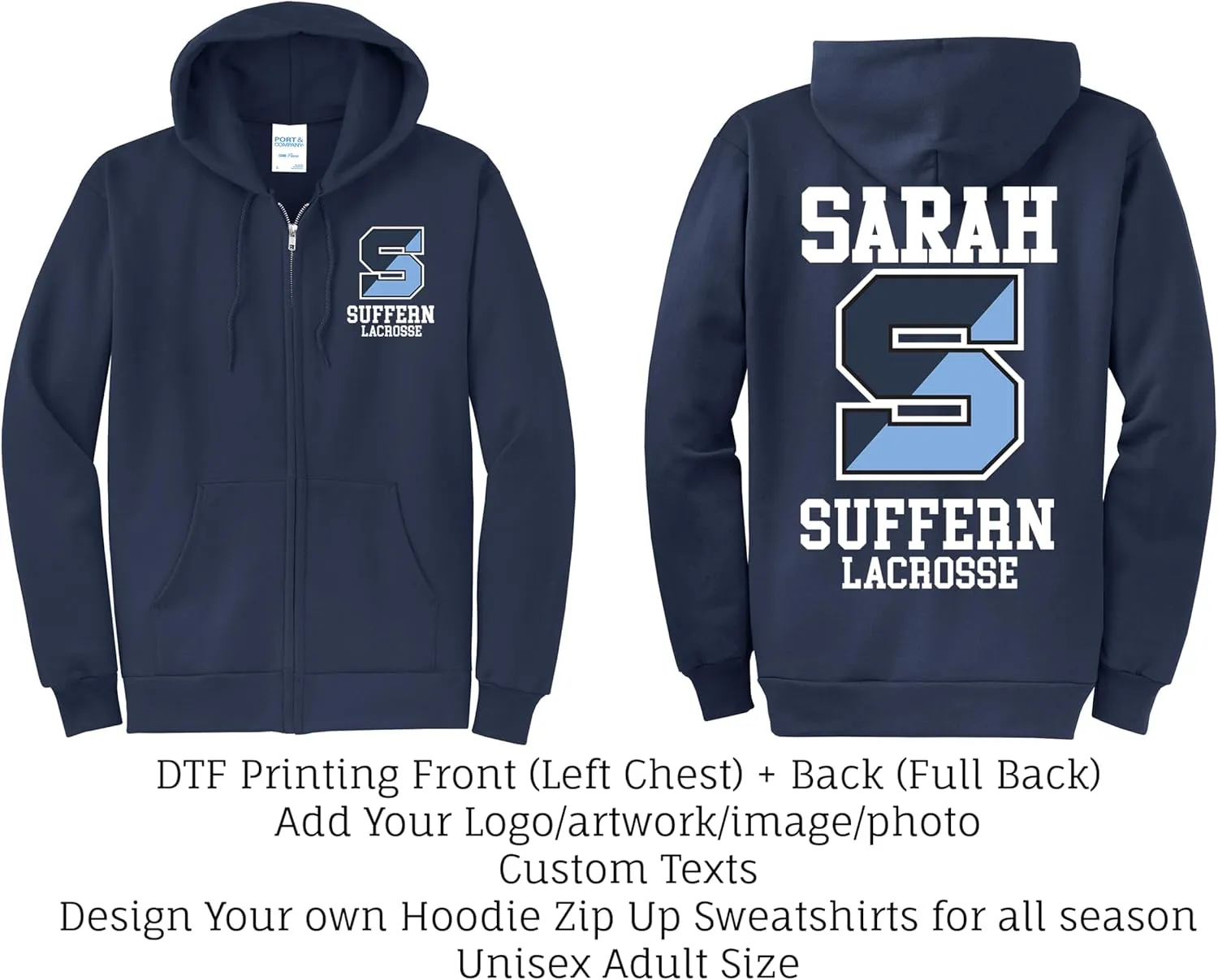 INK STITCH Unisex Pc78zh Custom Printing Front and Back Core Hoodie Zip Up Sweatshirts