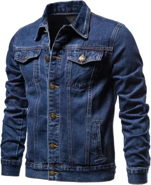 Jean Jacket For Men, Men'S Casual Workwear Long Sleeve Lapel Collar Denim Jacket Loose Multi Pocket Coat