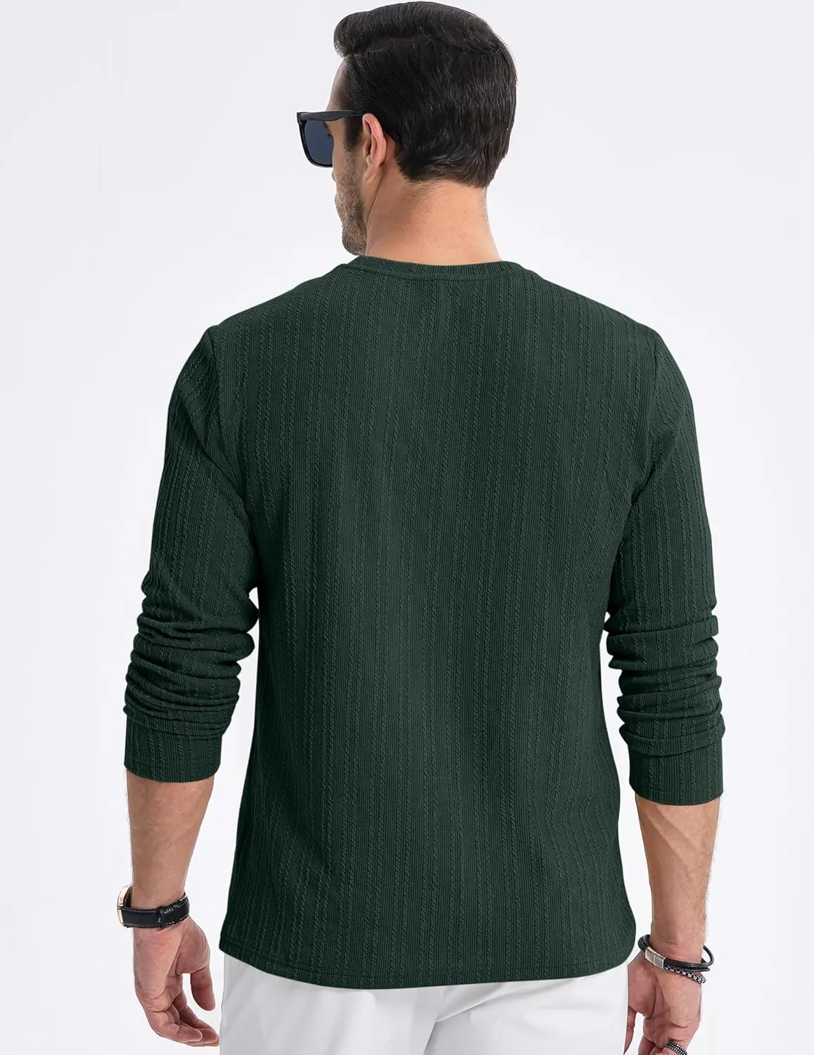 JMIERR Men's Long Sleeve Shirts Casual Crewneck Pullover T-Shirt Stretch Textured Knit Tee with Pocket