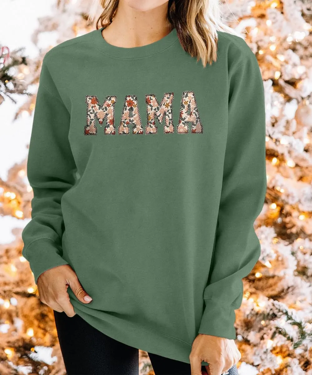 KEKEMI Mama Sweatshirt For Women Crewneck Mama Letter Print Pullover Tops Long Sleeve Mom Life Shirts Casual MAMA Graphic Top