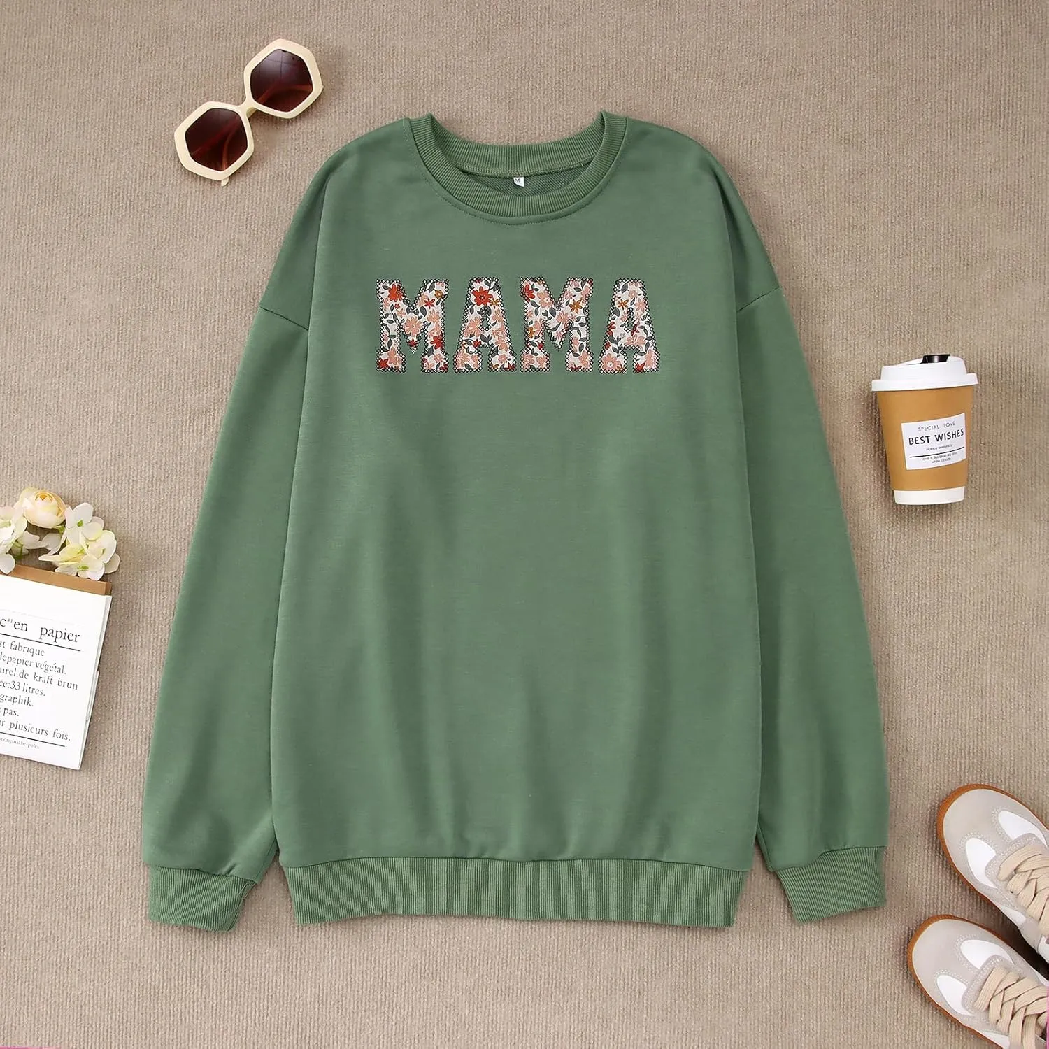 KEKEMI Mama Sweatshirt For Women Crewneck Mama Letter Print Pullover Tops Long Sleeve Mom Life Shirts Casual MAMA Graphic Top