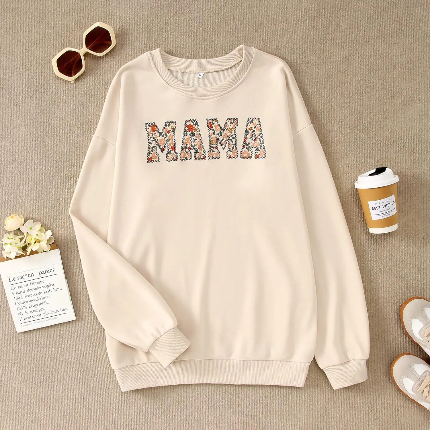 KEKEMI Mama Sweatshirt For Women Crewneck Mama Letter Print Pullover Tops Long Sleeve Mom Life Shirts Casual MAMA Graphic Top