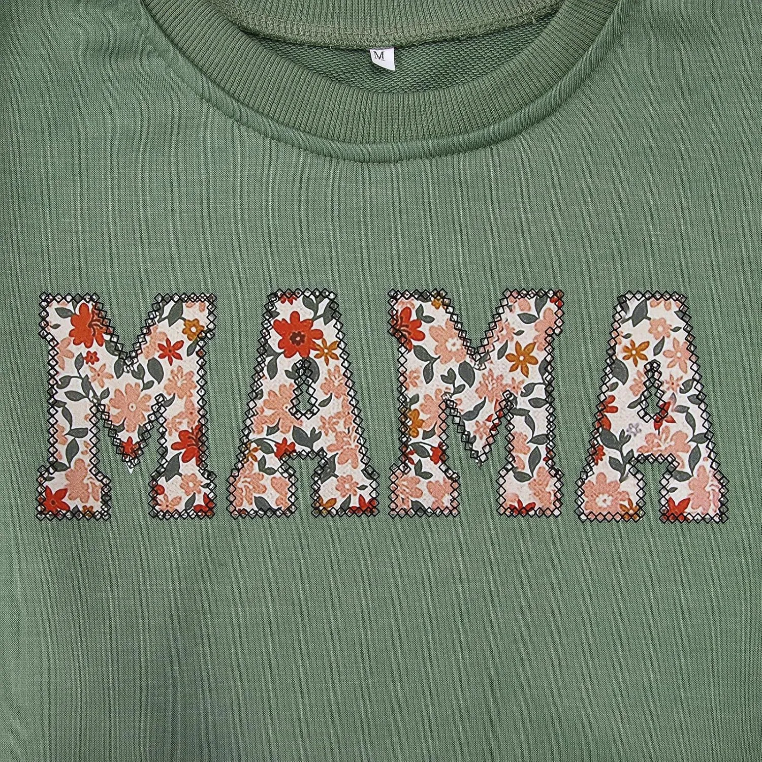 KEKEMI Mama Sweatshirt For Women Crewneck Mama Letter Print Pullover Tops Long Sleeve Mom Life Shirts Casual MAMA Graphic Top