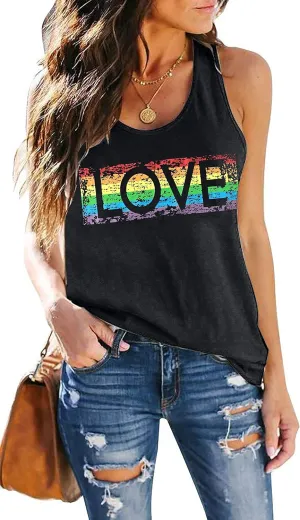 KIMSOONG Pride Shirt Women Rainbow Graphic Tee Funny Love Letter Print T Shirt LGBT Equality Tank Tops Casual Sleeveless Tops
