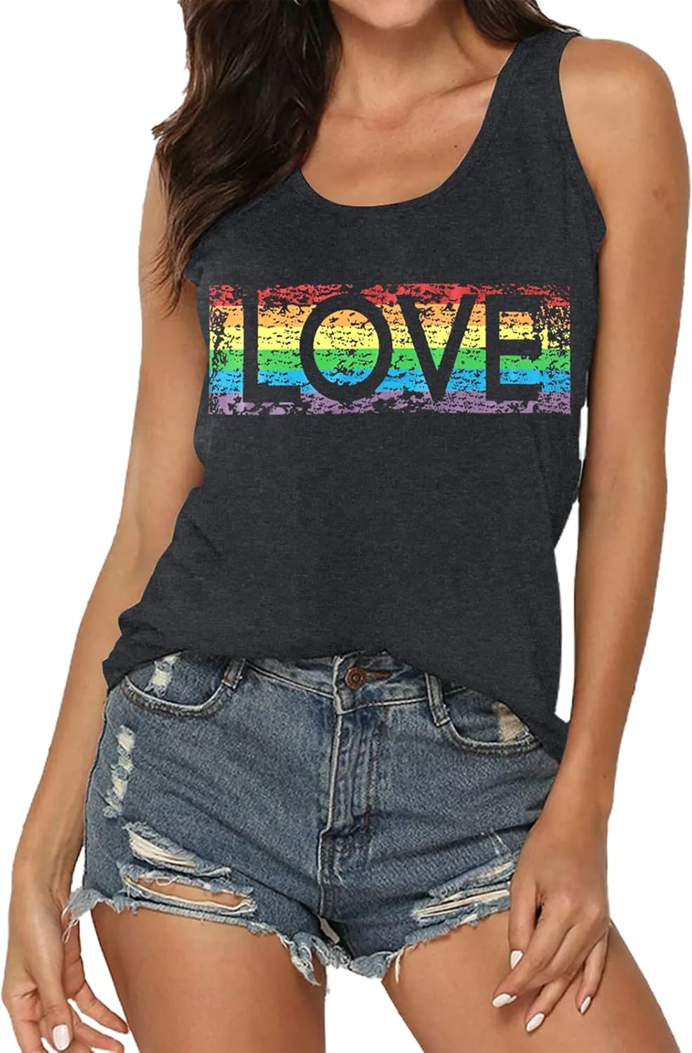 KIMSOONG Pride Shirt Women Rainbow Graphic Tee Funny Love Letter Print T Shirt LGBT Equality Tank Tops Casual Sleeveless Tops