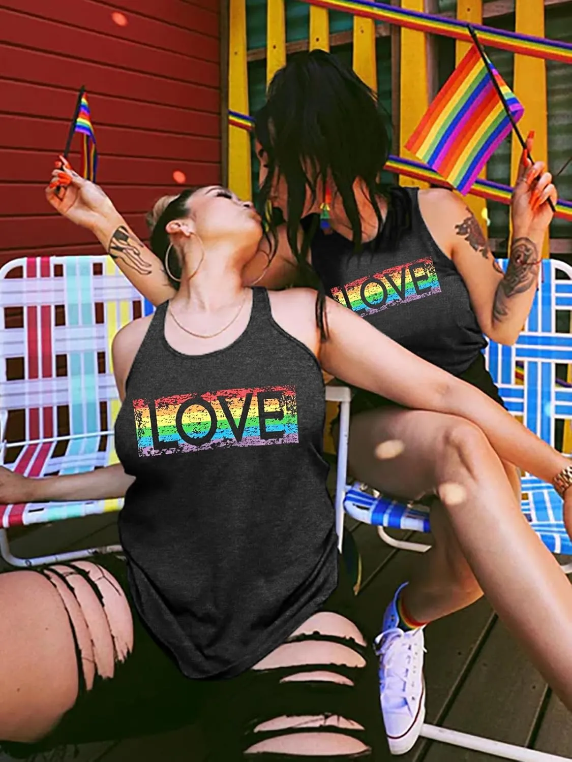 KIMSOONG Pride Shirt Women Rainbow Graphic Tee Funny Love Letter Print T Shirt LGBT Equality Tank Tops Casual Sleeveless Tops