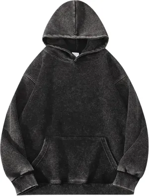 Kissonic Womens Acid Wash Hoodie Vintage Pullover Fashion Heavyweight Hooded Basic Couples Streetwear Sweatshirts