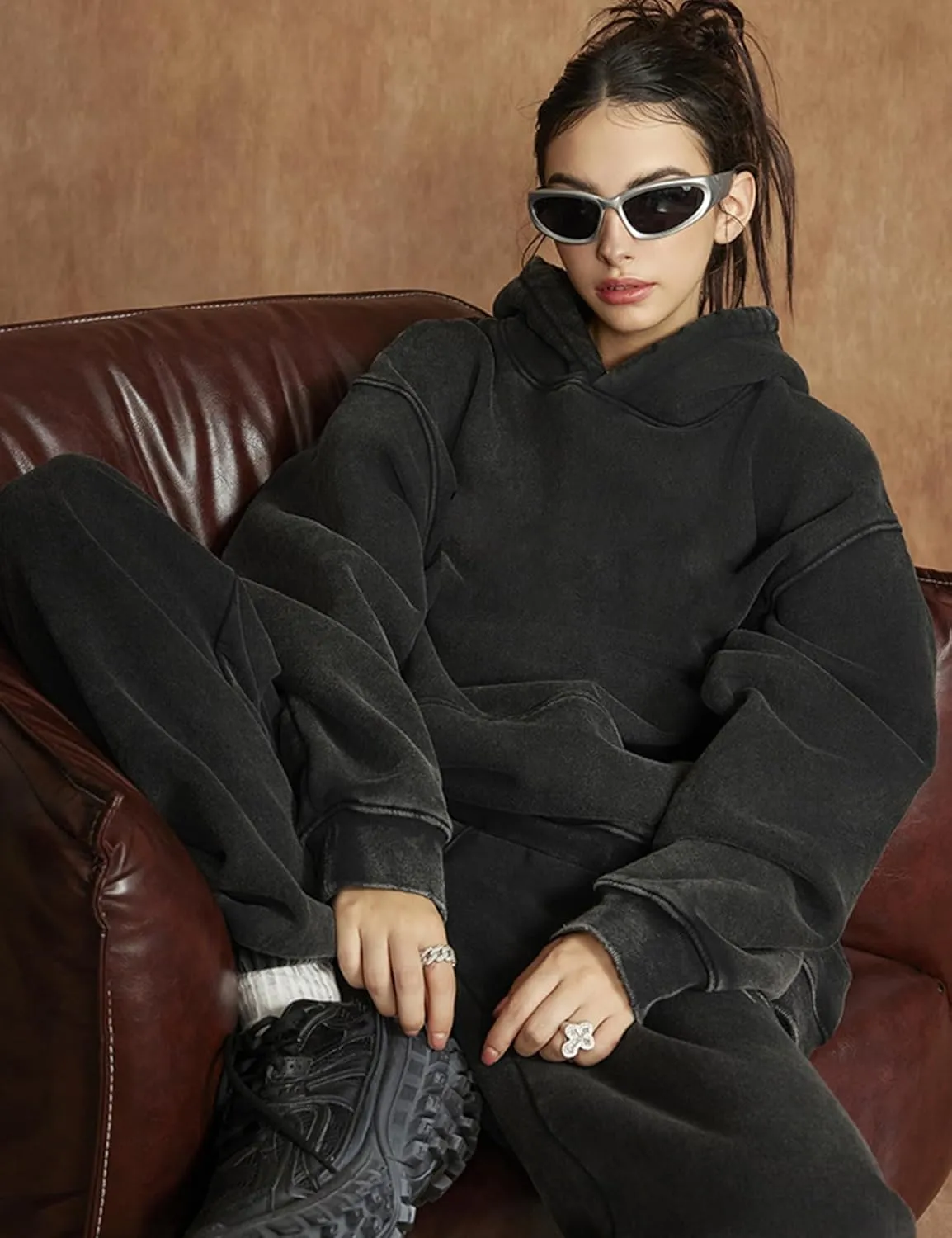 Kissonic Womens Acid Wash Hoodie Vintage Pullover Fashion Heavyweight Hooded Basic Couples Streetwear Sweatshirts