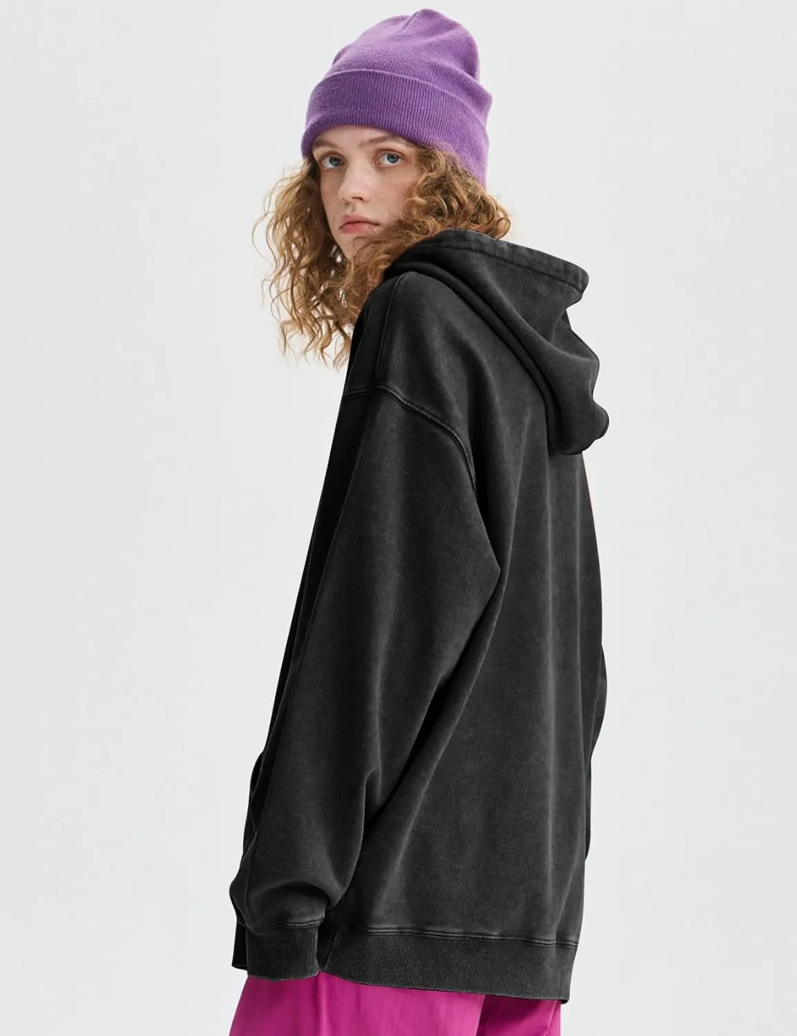 Kissonic Womens Acid Wash Hoodie Vintage Pullover Fashion Heavyweight Hooded Basic Couples Streetwear Sweatshirts
