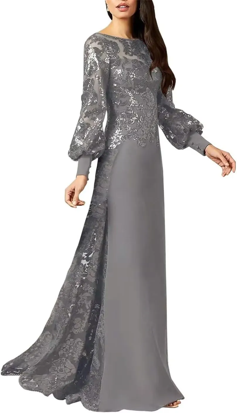 Laces Applique Mother of The Bride Dresses for Wedding with Long Sleeve Formal Evening Gown