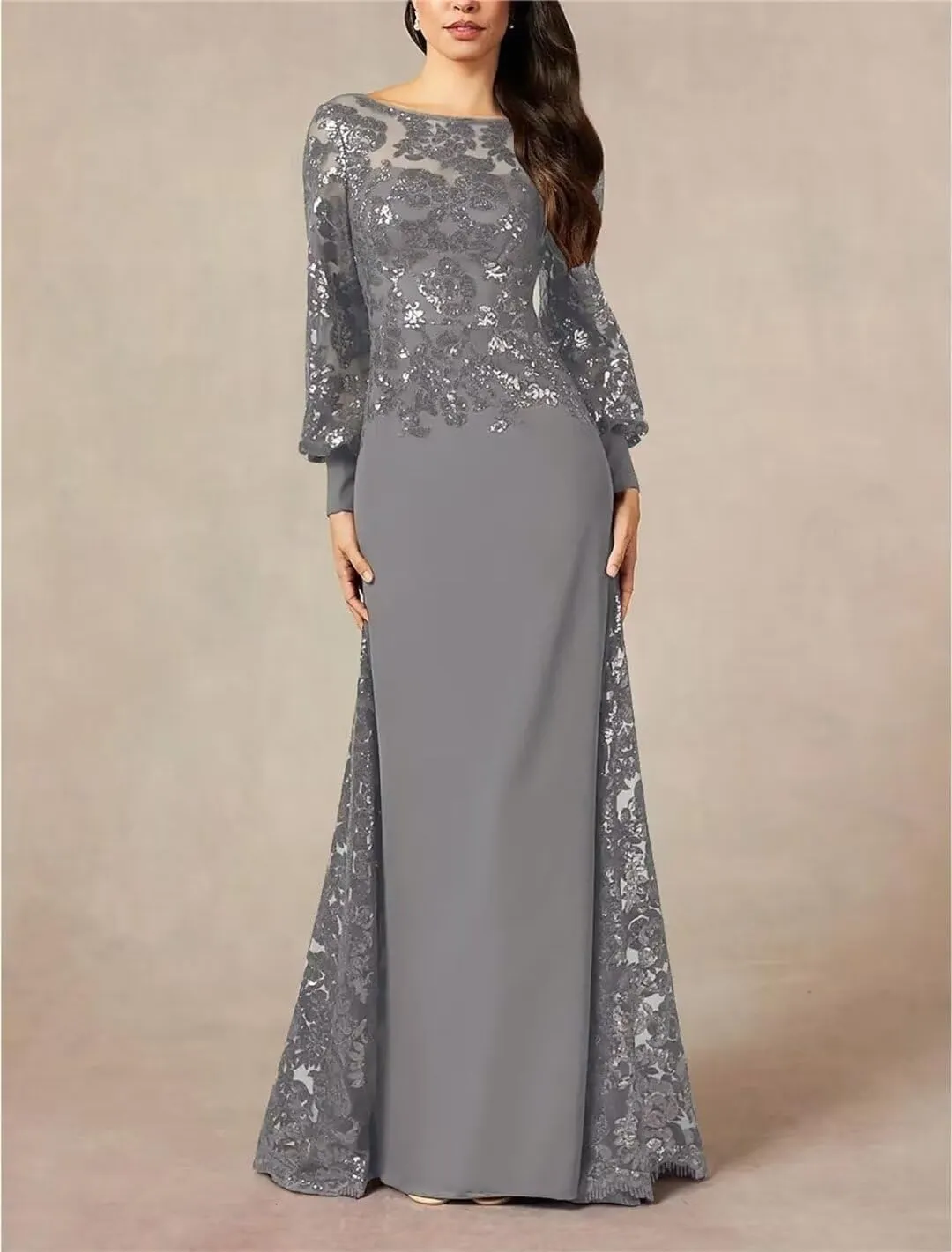 Laces Applique Mother of The Bride Dresses for Wedding with Long Sleeve Formal Evening Gown