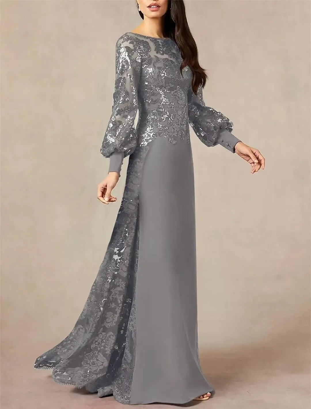 Laces Applique Mother of The Bride Dresses for Wedding with Long Sleeve Formal Evening Gown