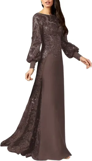 Laces Applique Mother of The Bride Dresses for Wedding with Long Sleeve Formal Evening Gown