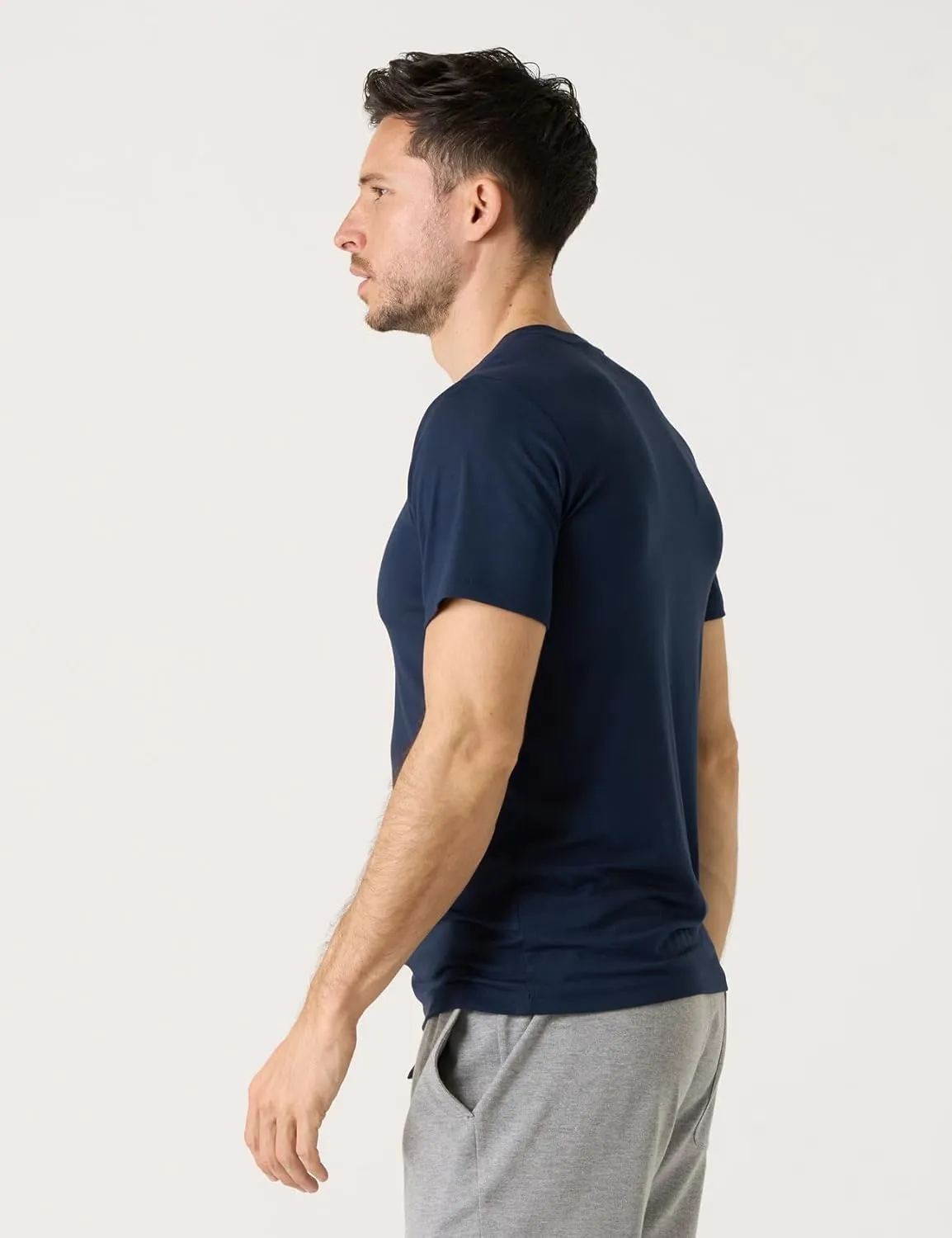 LAPASA Mens 2-Pack Micro Modal Tag-Free Short Sleeve T-Shirts Crew & V-Neck Solid Plain Regular-Fit Tee M07/M08