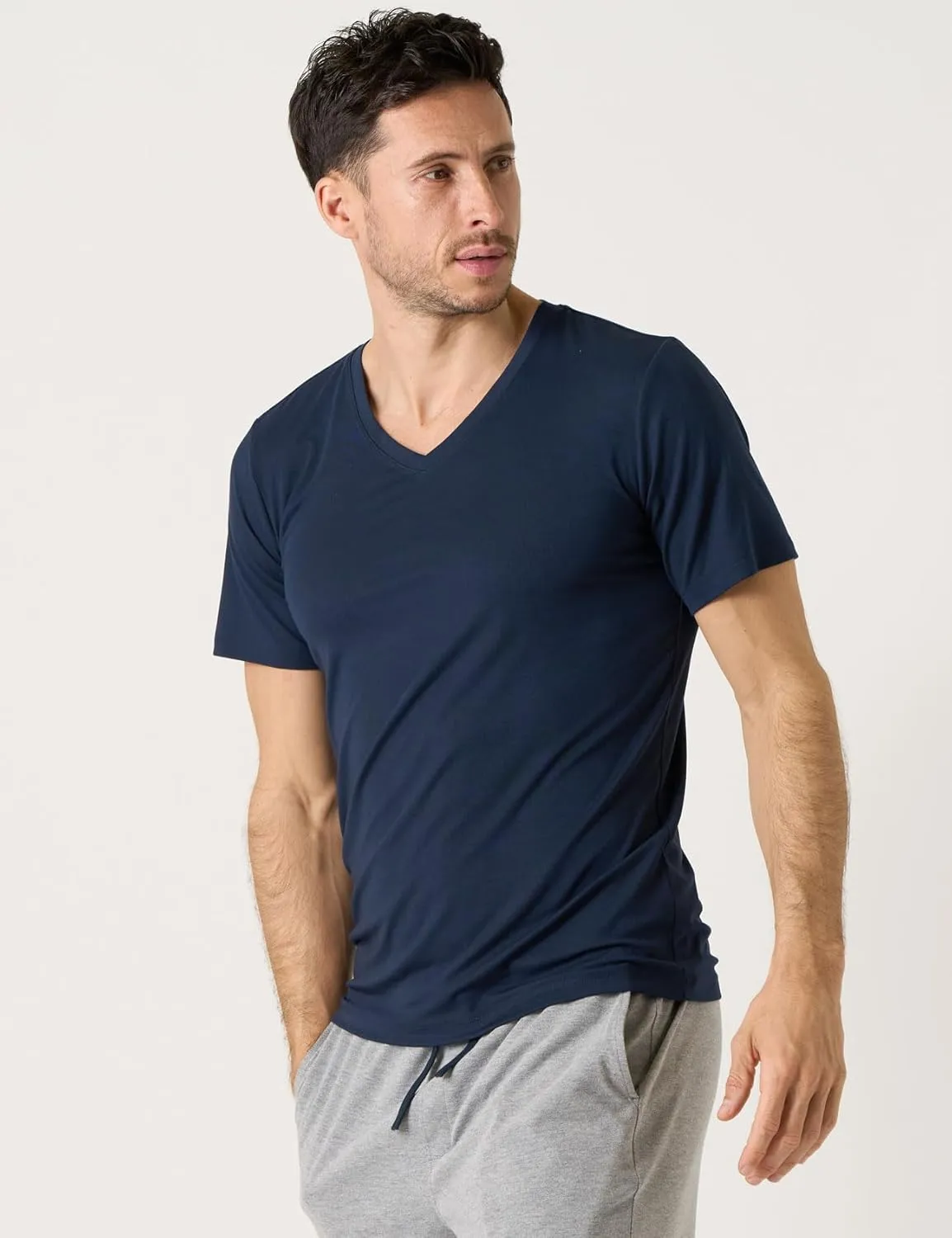 LAPASA Mens 2-Pack Micro Modal Tag-Free Short Sleeve T-Shirts Crew & V-Neck Solid Plain Regular-Fit Tee M07/M08