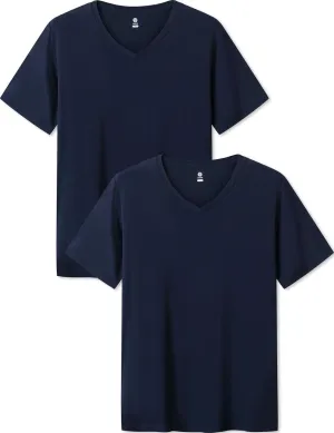 LAPASA Mens 2-Pack Micro Modal Tag-Free Short Sleeve T-Shirts Crew & V-Neck Solid Plain Regular-Fit Tee M07/M08