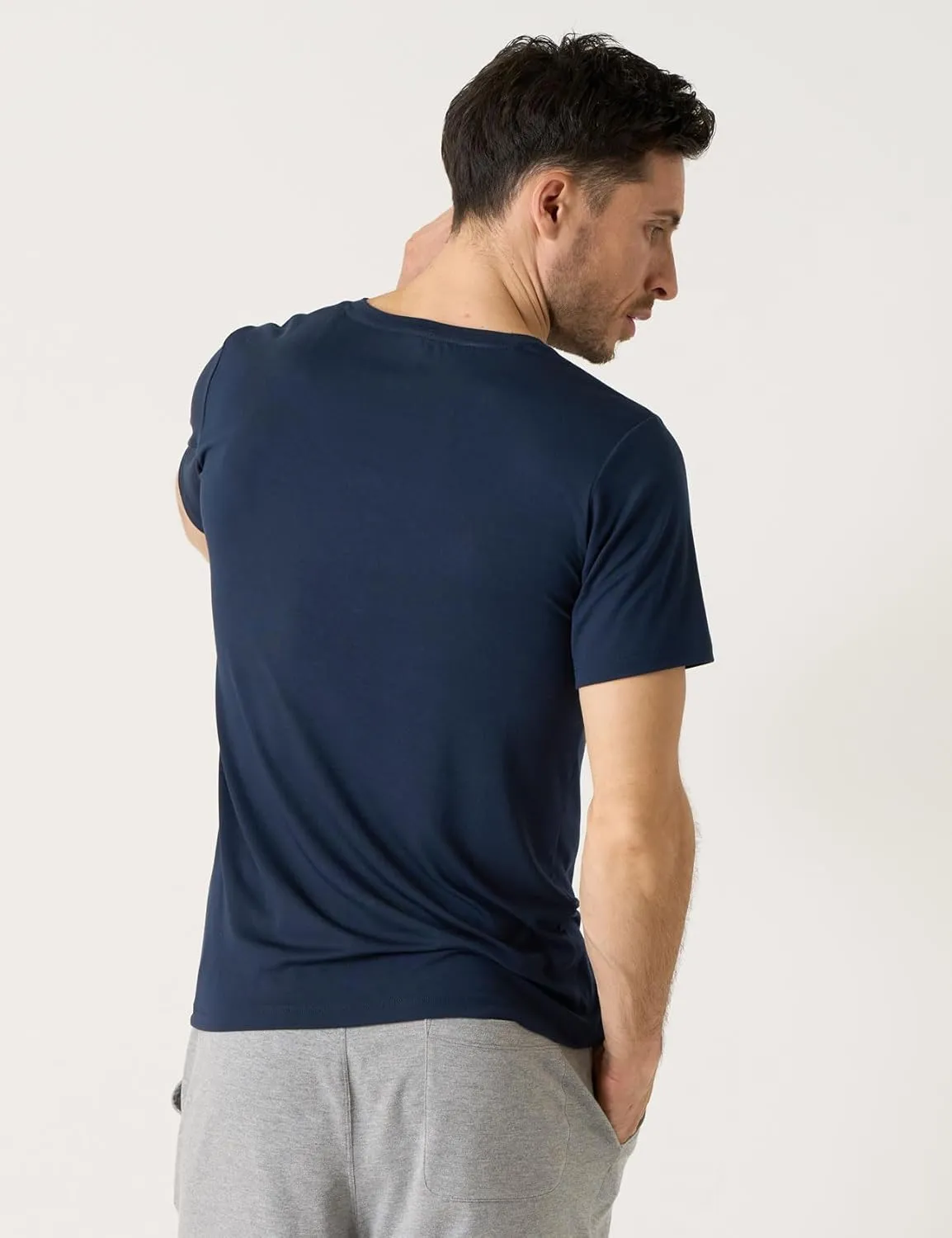 LAPASA Mens 2-Pack Micro Modal Tag-Free Short Sleeve T-Shirts Crew & V-Neck Solid Plain Regular-Fit Tee M07/M08