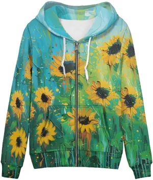 Lavender Flower Women's Zip Up Hoodies Cherry Blossom Casual Comfy Pullover Spider Webs Long Sleeve Sweatshirt